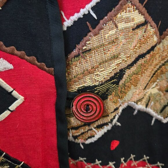 Vintage Art To Wear Bohemian Mixed Media Tee Black Animal Print Jacket Size M - Picture 3 of 7